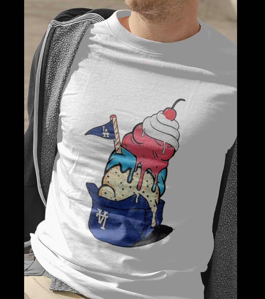 Los Angeles Dodgers Ice Cream Helmet LA Baseball Game Day Treat T-Shirt