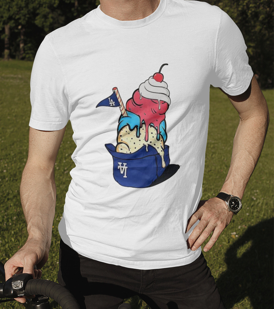 Los Angeles Dodgers Ice Cream Helmet LA Baseball Game Day Treat T-Shirt