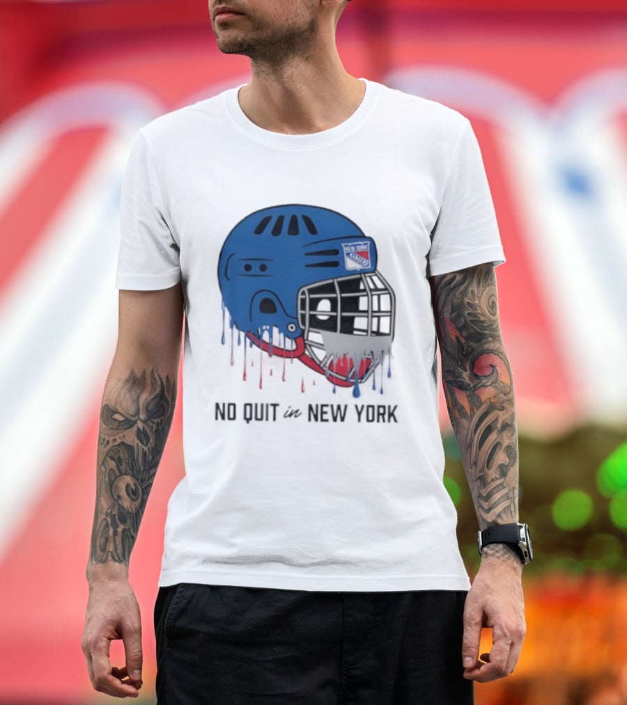 New York Rangers Drippy Helmet No Quit T-Shirt