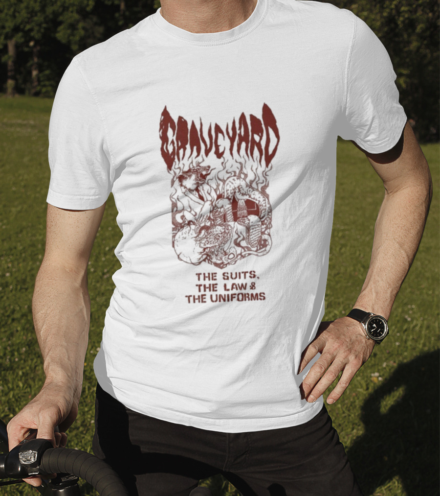 Graveyard The Suits The Law The Uniforms Goliath Skeleton Artwork T-Shirt