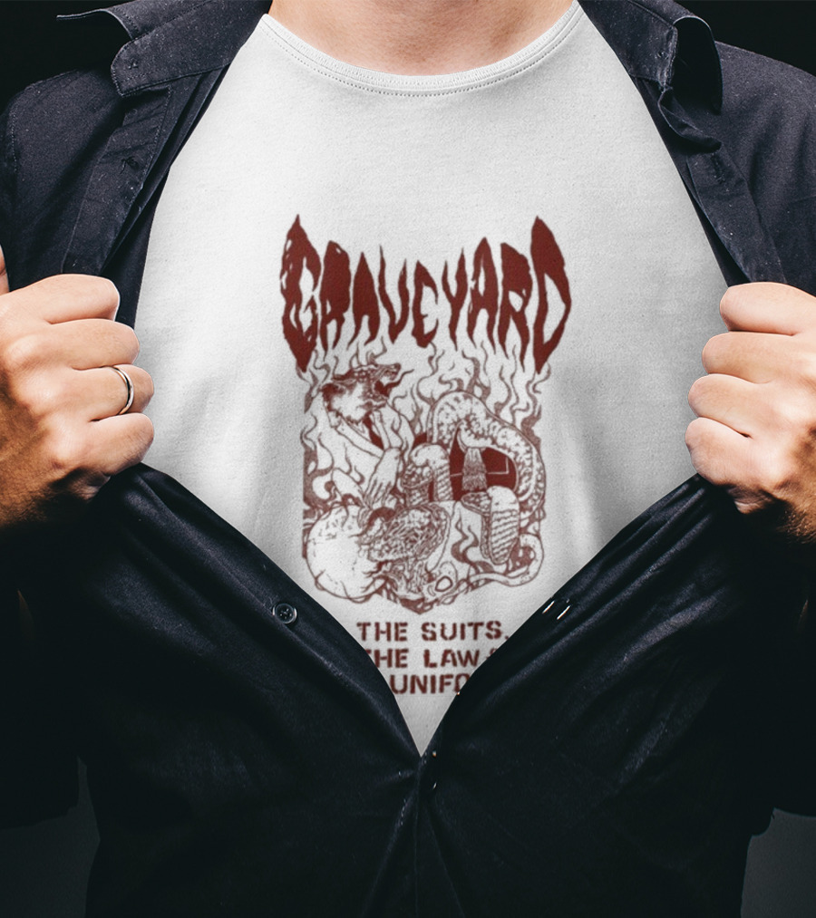 Graveyard The Suits The Law The Uniforms Goliath Skeleton Artwork T-Shirt
