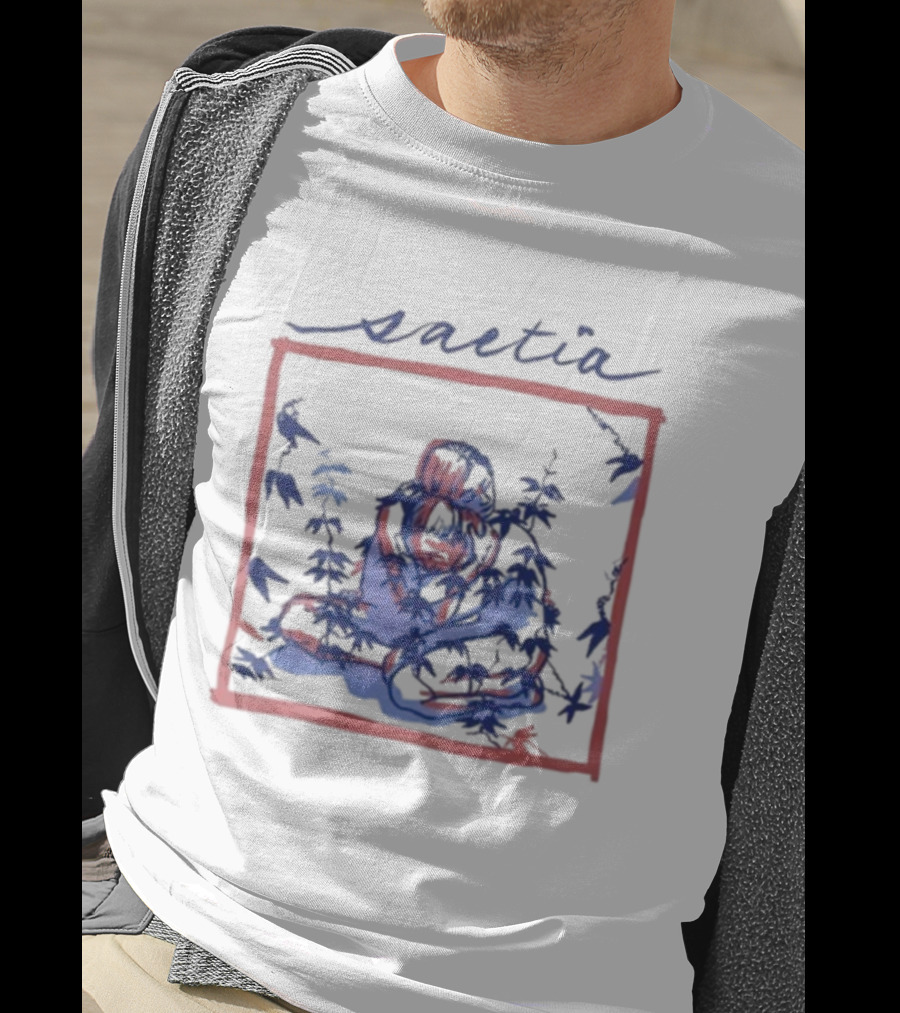 Saetia Tendrils Sketch Art Blue Red Frame T-Shirt