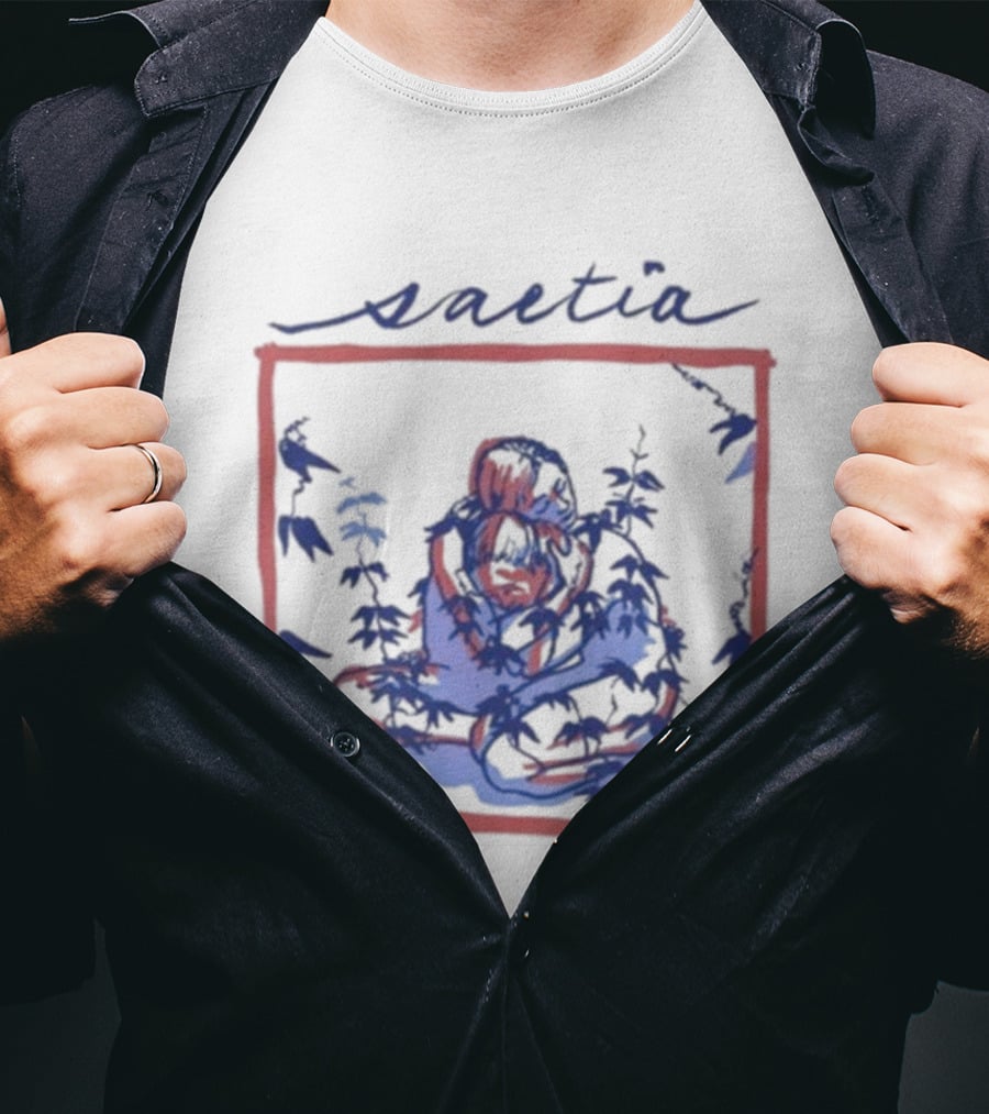 Saetia Tendrils Sketch Art Blue Red Frame T-Shirt