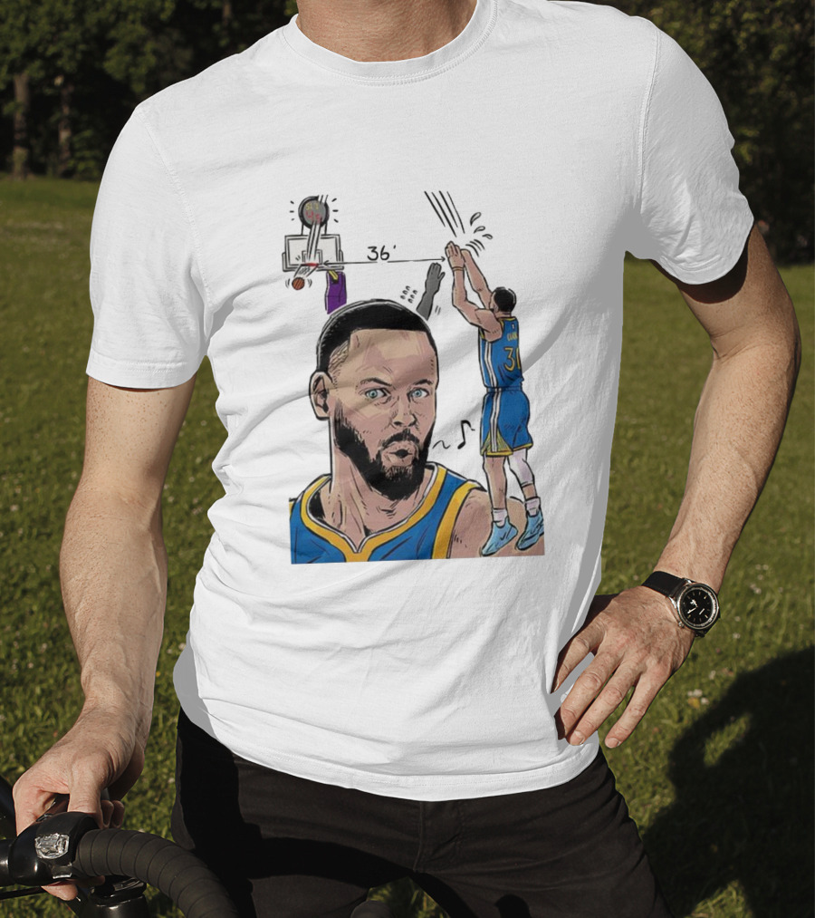 Stephen Curry Golden State Warriors NBA 36 Feet Comic Basketball Shot T-Shirt