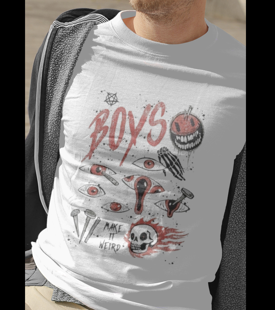 Boys Make It Weird Red Eyes And Skull Design T-Shirt