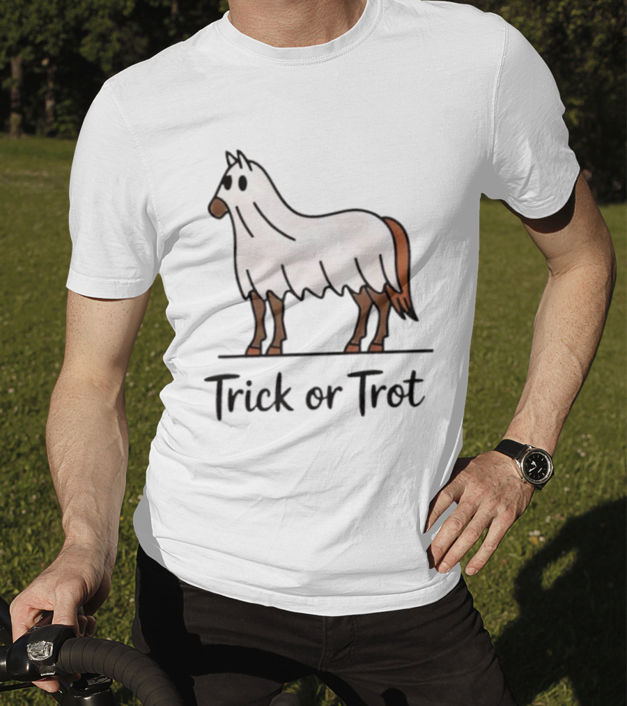 Trick Or Trot Halloween Horse Lover Cute Ghost Costume T-Shirt