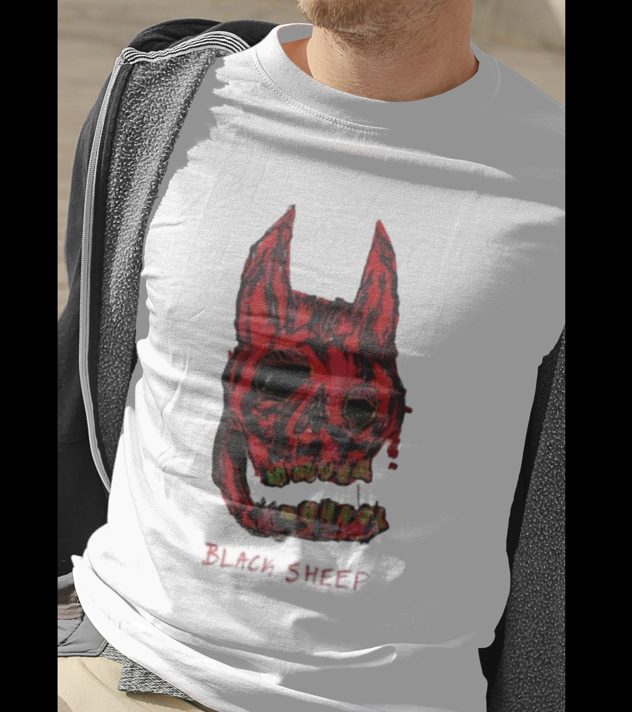 Caskey Black Sheep Skull Red Demon Mask T-Shirt