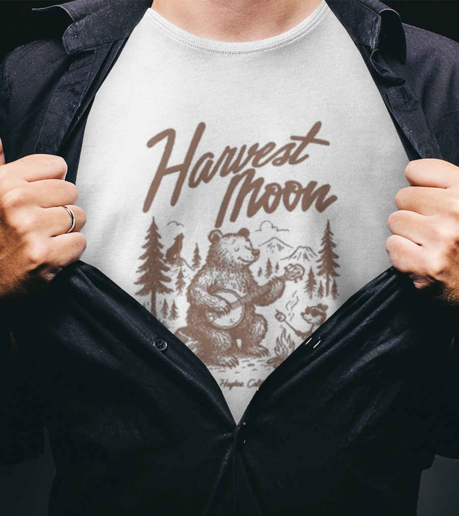Harvest Moon Lake Hughes California Bear Forest Illustration T-Shirt
