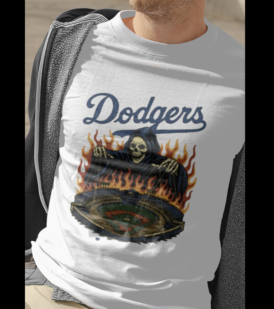Dodgers Grim Reaper Over Baseball Stadium Fire Swea T-Shirt