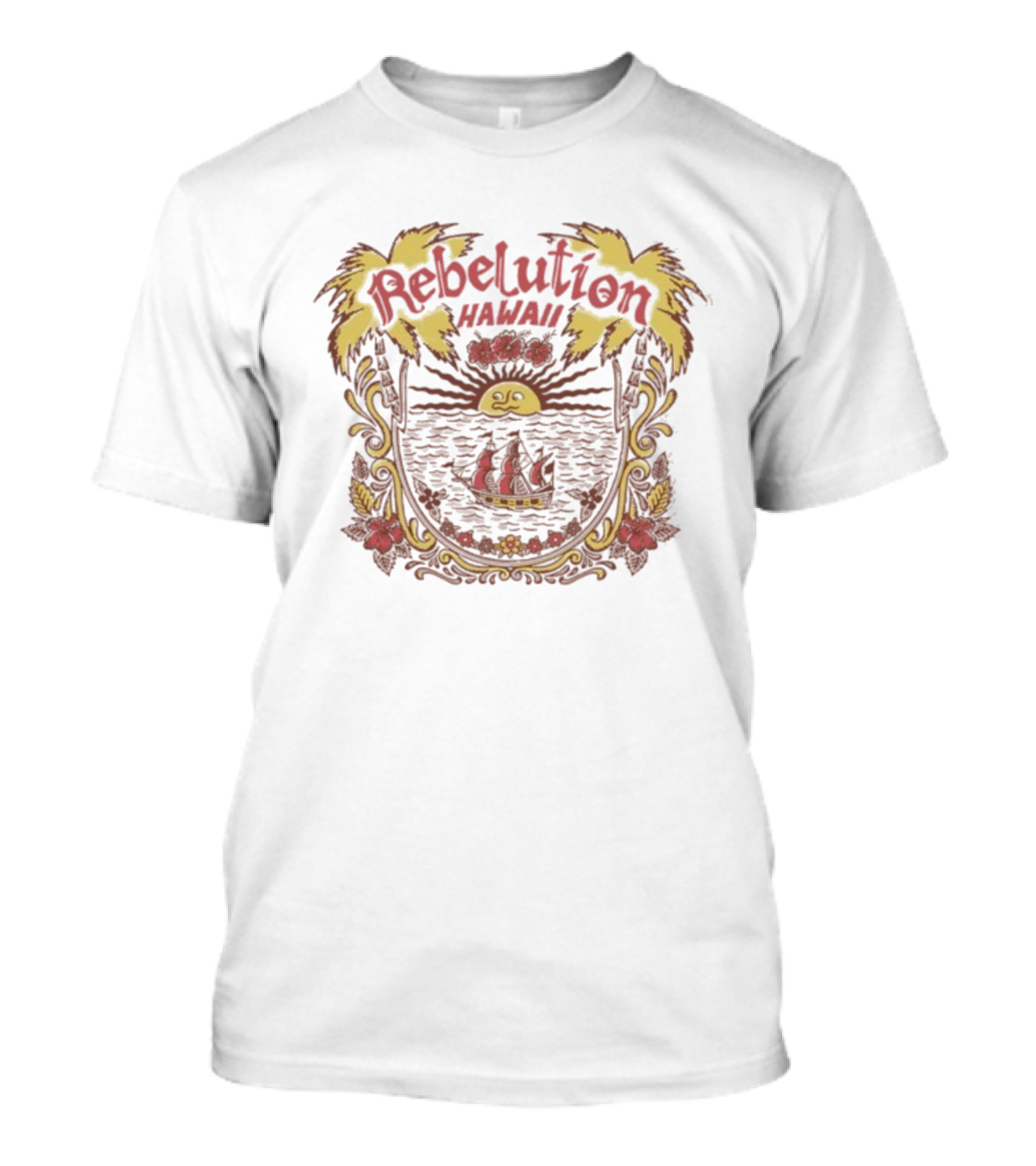Rebelution Hawaii Tropical Sun And Sailboat Scene T-Shirt