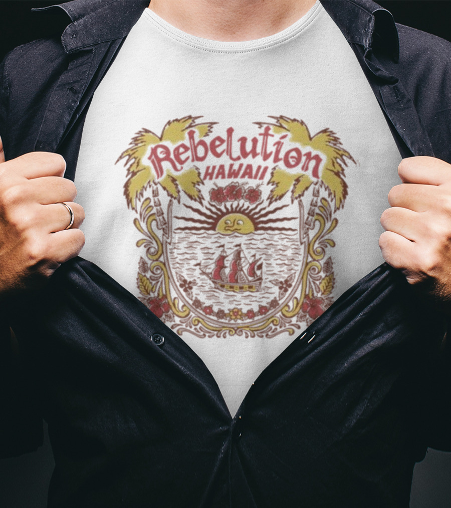 Rebelution Hawaii Tropical Sun And Sailboat Scene T-Shirt