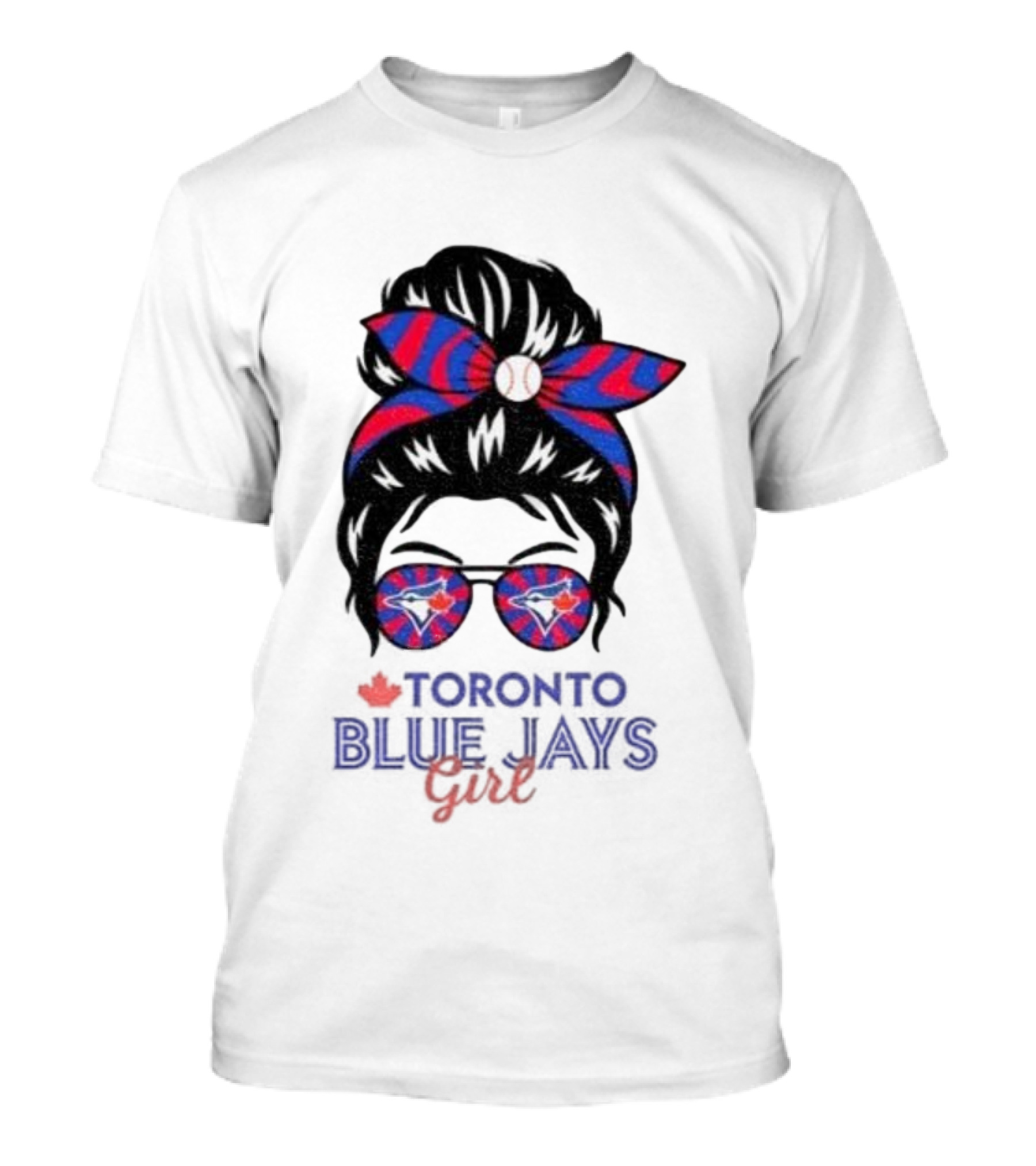 Toronto Blue Jays Girl Messy Bun Glasses Baseball Fans T-Shirt