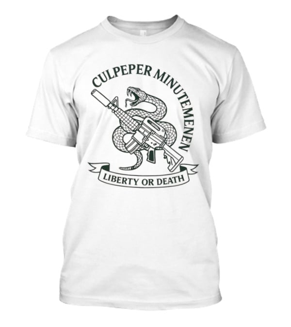 Culpeper Minutemen Liberty Or Death Rattlesnake And Rifle Emblem T-Shirt