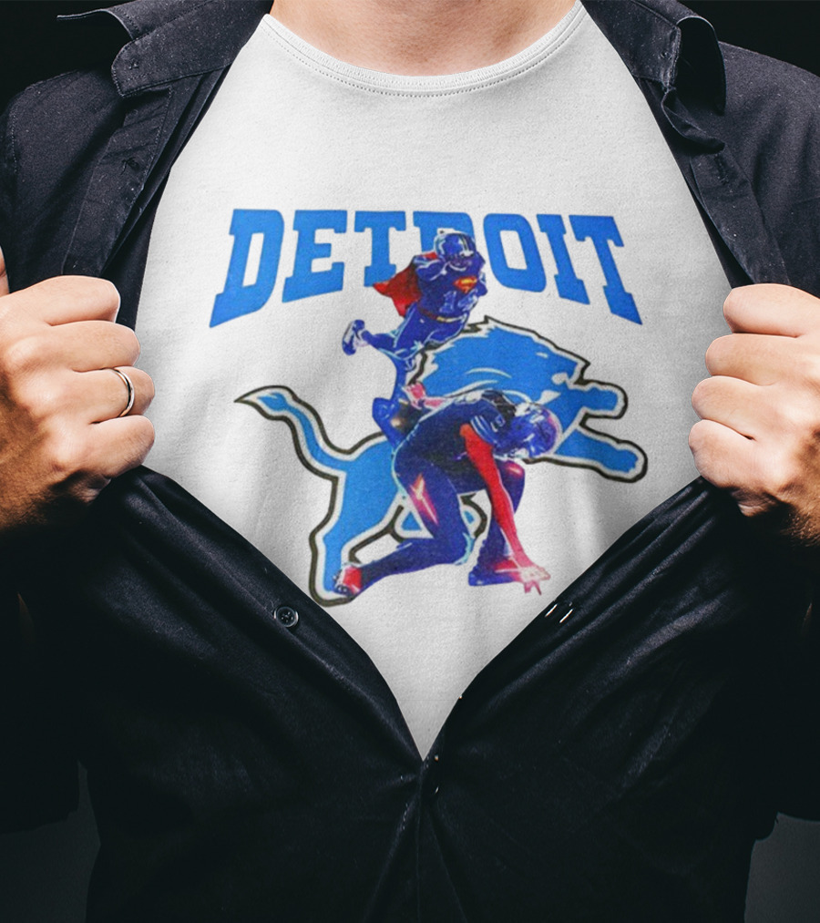 Detroit Lions Superman Crossover Athlete Leap T-Shirt