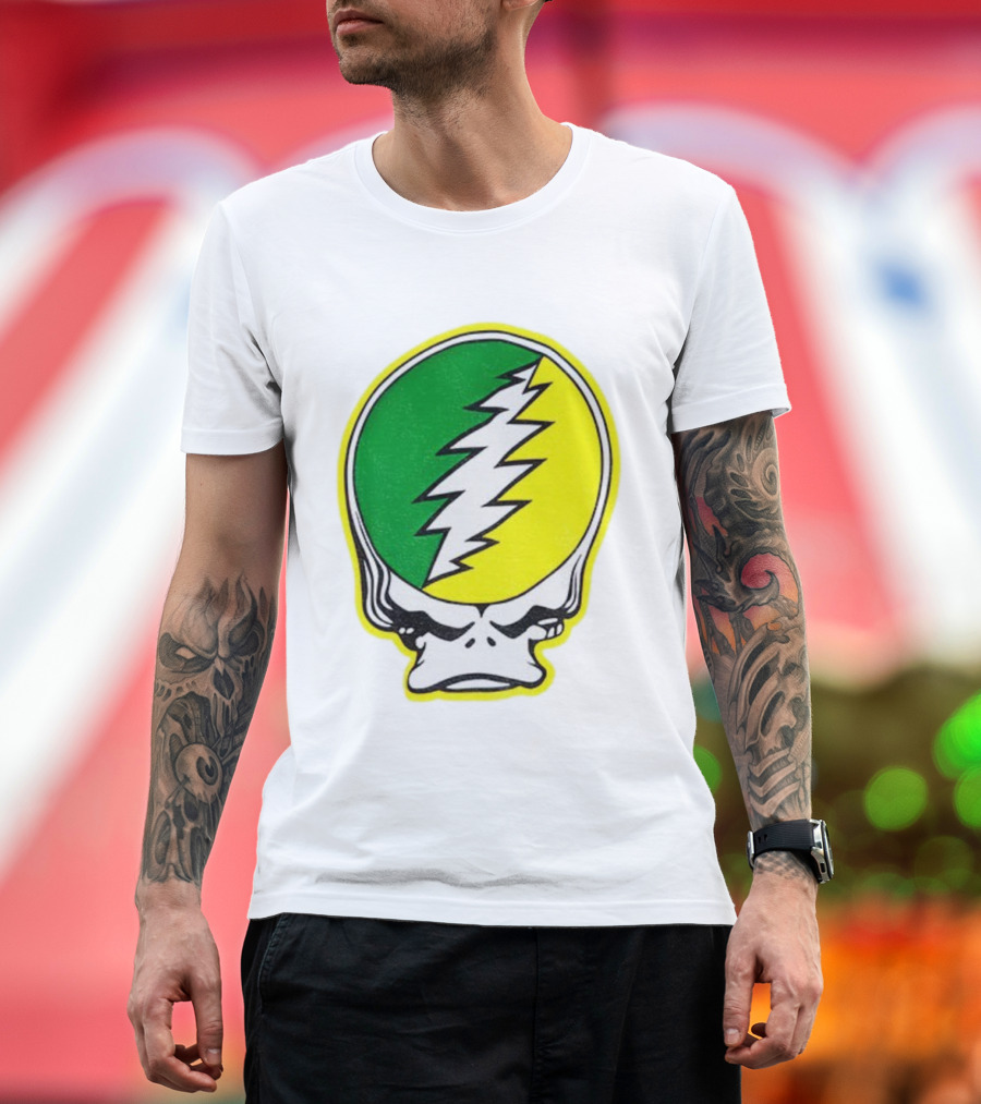 Grateful Ducks Grateful Dead Steal Your Face Green Yellow Bolt 26 T-Shirt