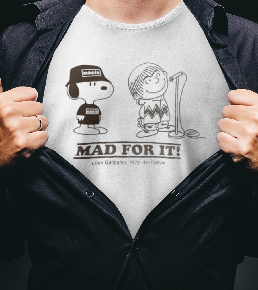 Oasis Snoopy Charlie Brown Mad For It Liam Gallagher Live Forever 1978 T-Shirt