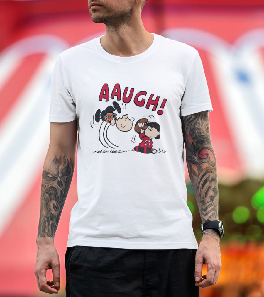 Peanuts Charlie Brown Cincinnati Cyclones Vs Komets Hockey AAUGH! Lucy Linus T-Shirt
