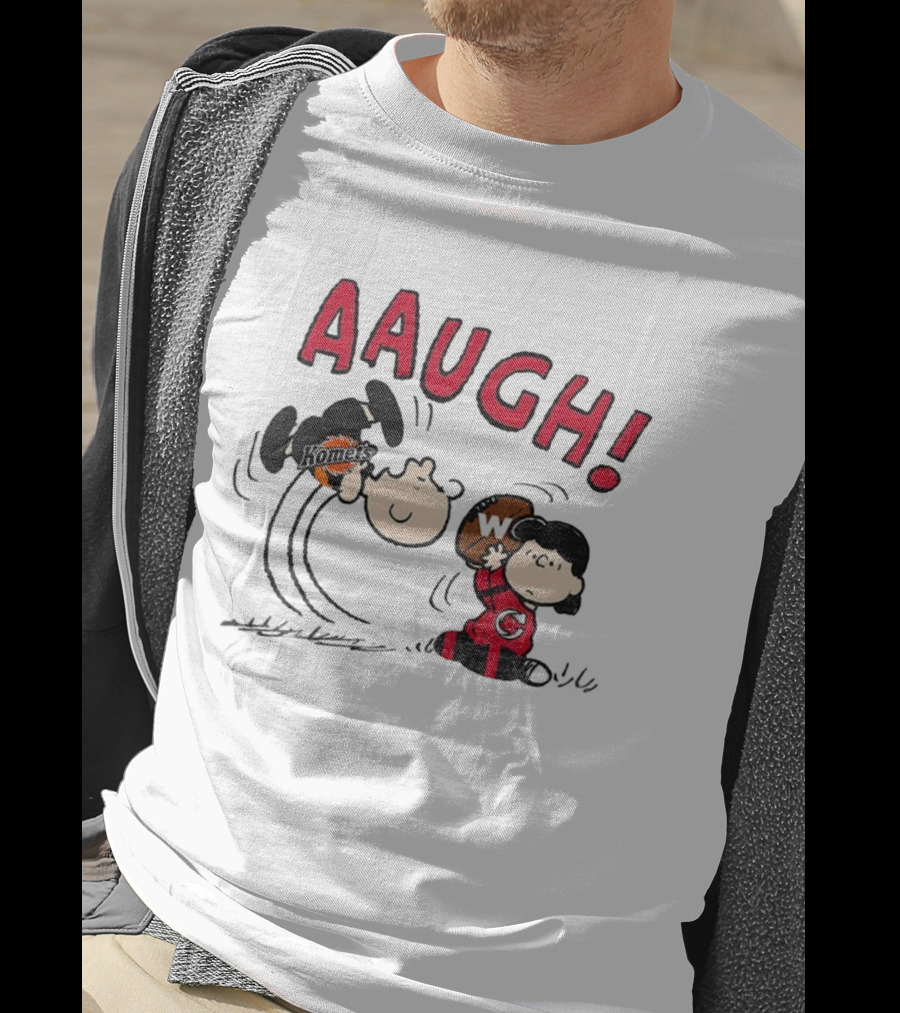 Peanuts Charlie Brown Cincinnati Cyclones Vs Komets Hockey AAUGH! Lucy Linus T-Shirt