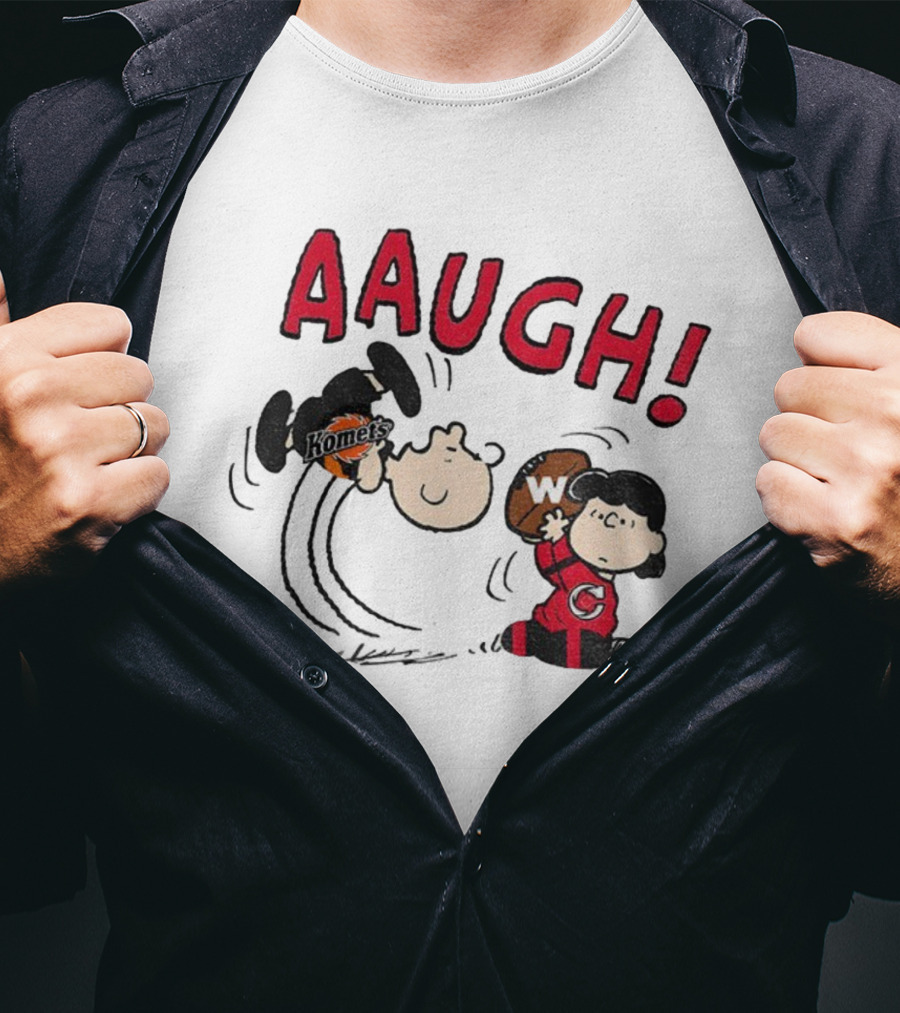 Peanuts Charlie Brown Cincinnati Cyclones Vs Komets Hockey AAUGH! Lucy Linus T-Shirt