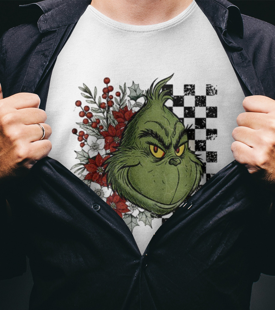 Grinch Floral Christmas Characters Merry Christmas 2025 Festive Design T-Shirt