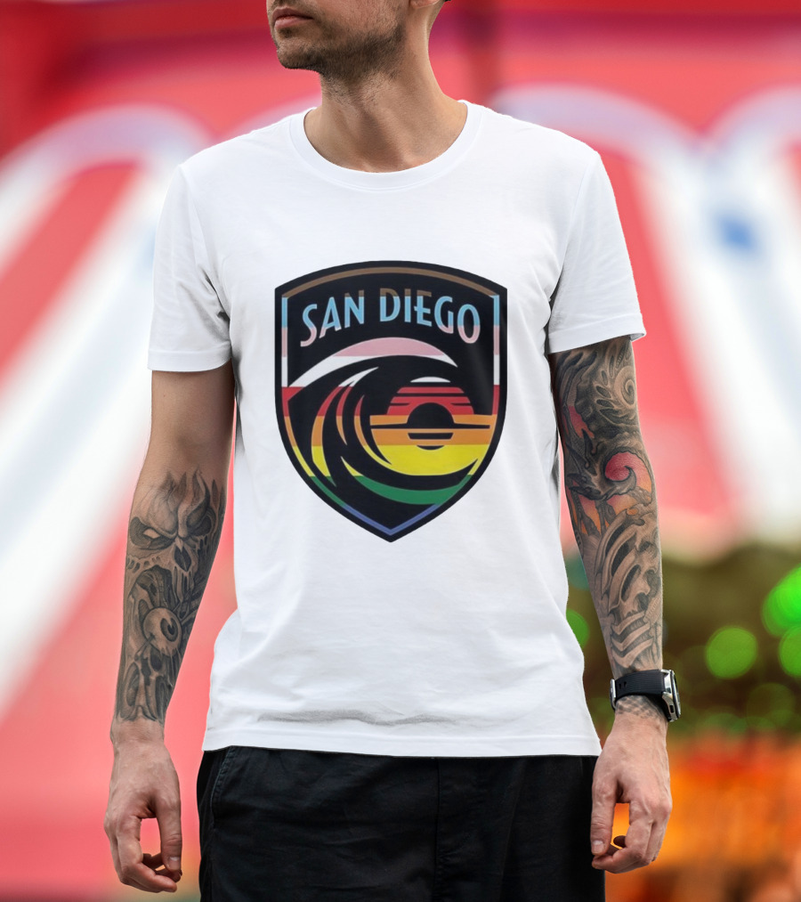 San Diego Wave FC LGBTQ+ Pride Rainbow Wave Sunset T-Shirt