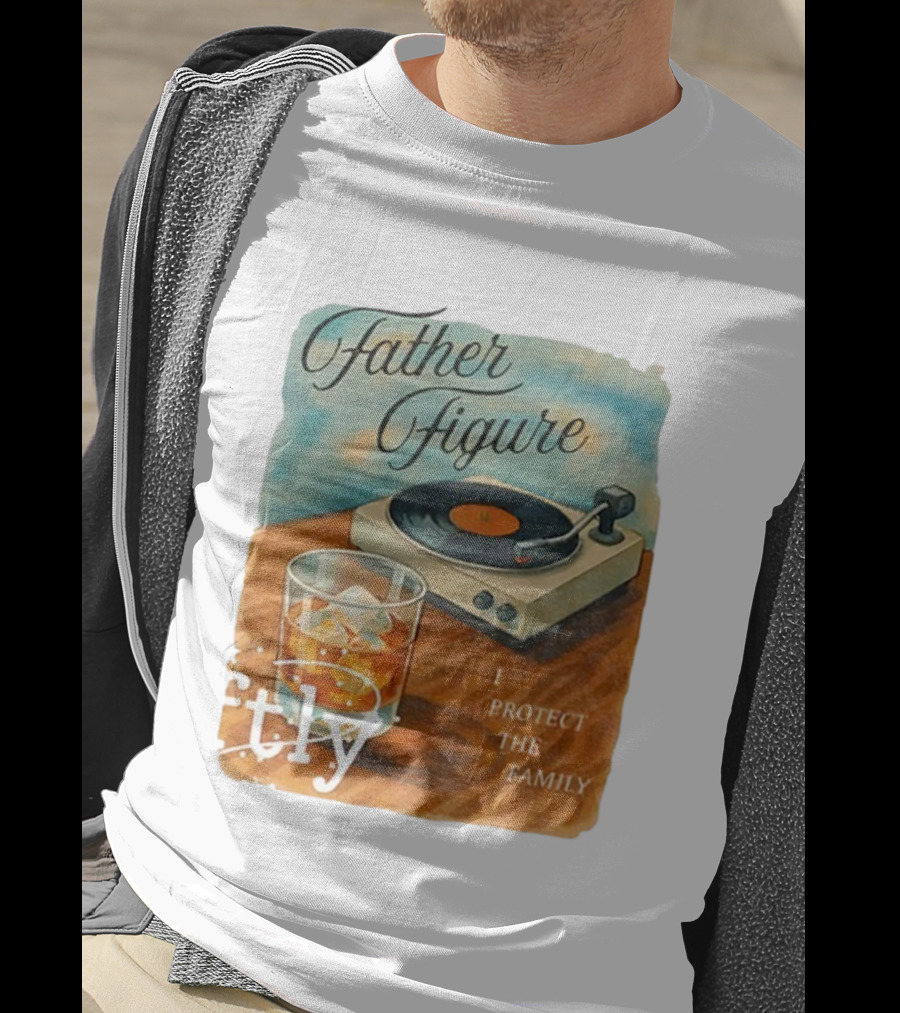 Father Figure I Protect The Family Vintage Record Player And Whiskey Glass T-Shirt