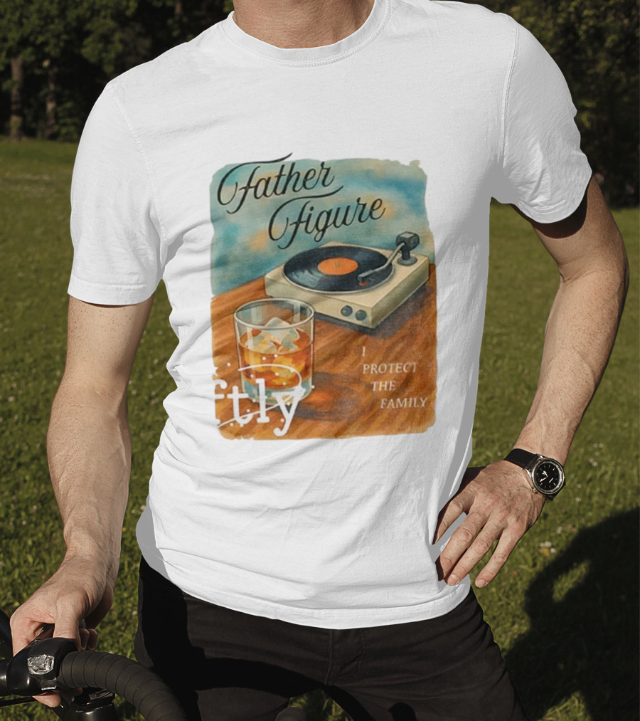 Father Figure I Protect The Family Vintage Record Player And Whiskey Glass T-Shirt