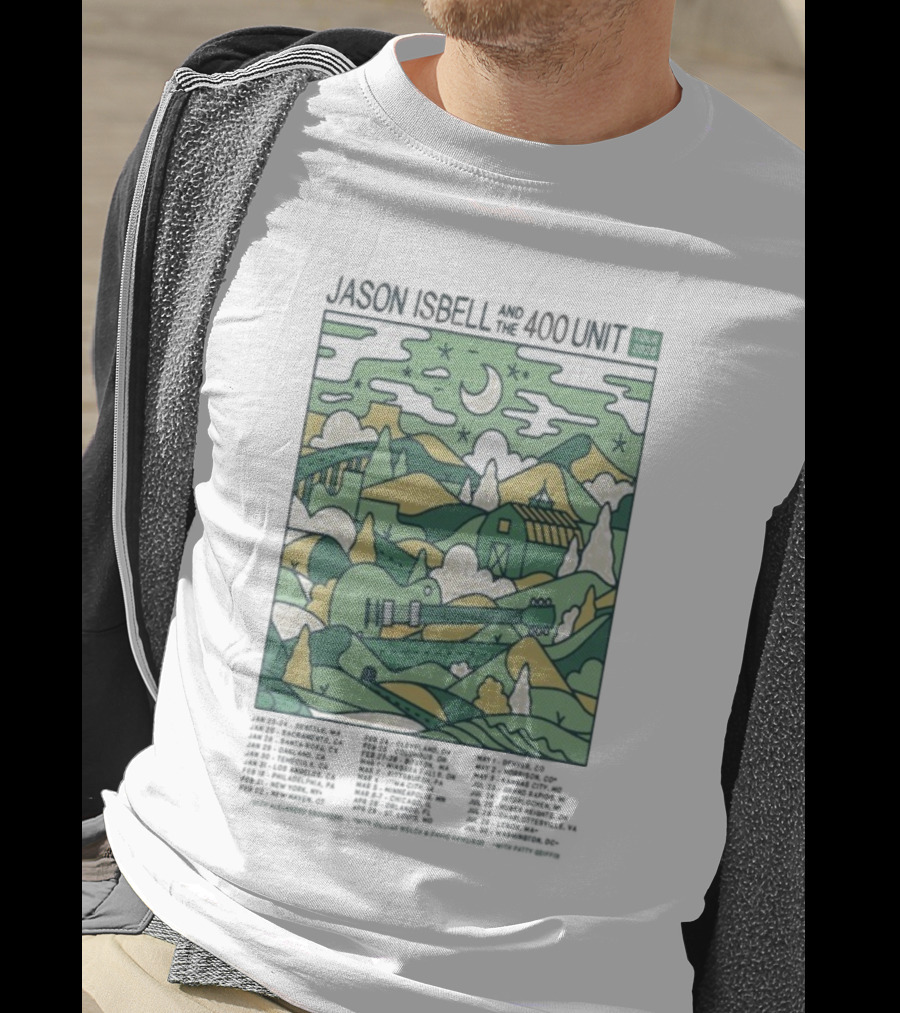 Jason Isbell And The 400 Unit 2026 Tour Scenic Guitar Landscape Moonlit Hills T-Shirt