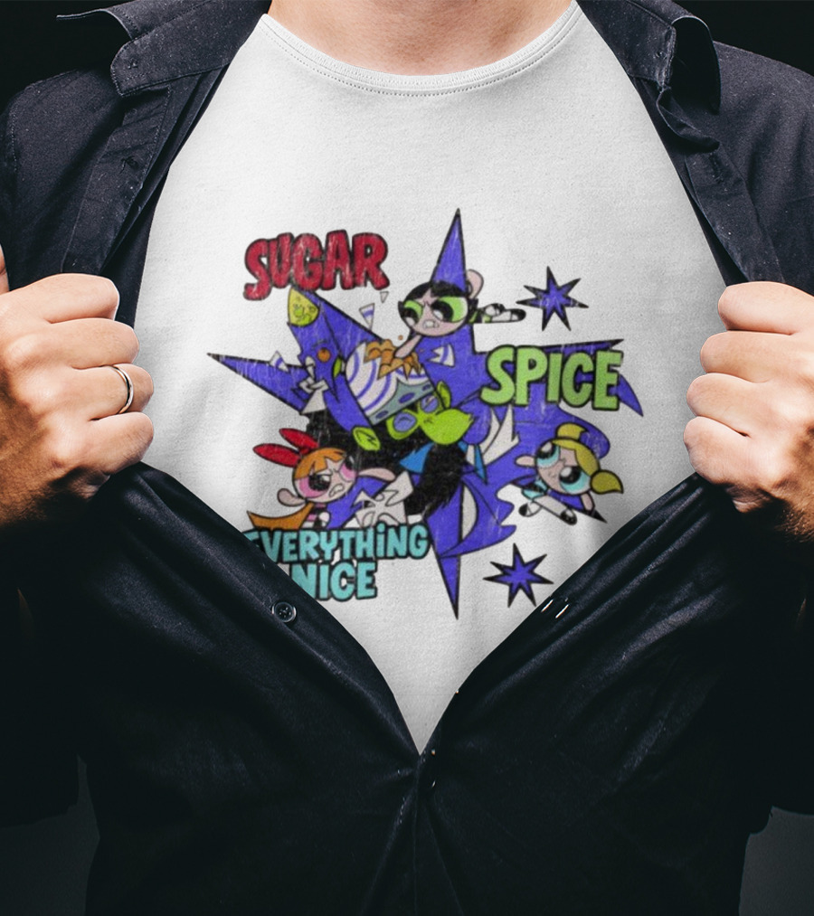 The Powerpuff Girls Sugar Spice Everything Nice Burst Design T-Shirt