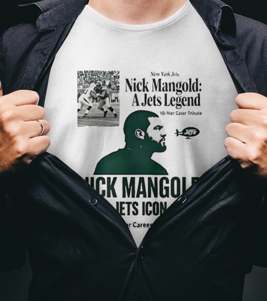 Nick Mangold Jets Icon 10-Year Career Tribute NFL Legend T-Shirt