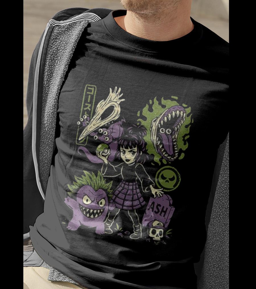 Ghost Monster Trainer Halloween Ash Tribute With Ghostly Characters T-Shirt