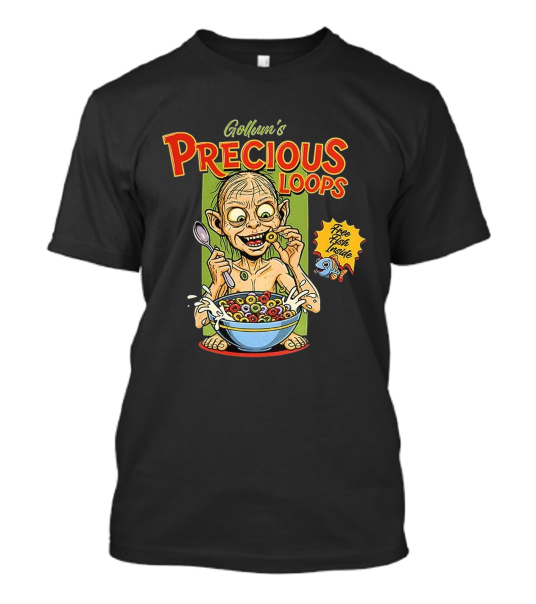 Gollum’s Precious Loops Free Fish Inside Lord Of The Rings Froot Loops Parody T-Shirt