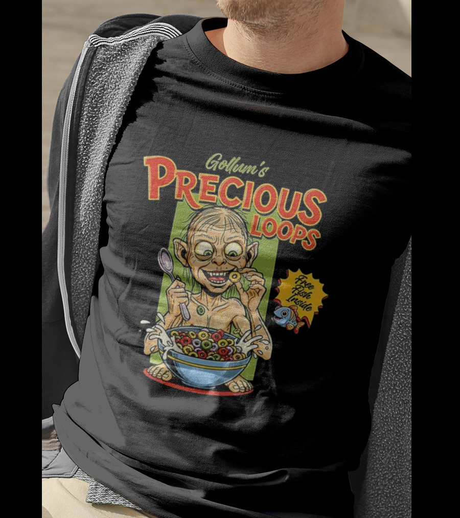 Gollum’s Precious Loops Free Fish Inside Lord Of The Rings Froot Loops Parody T-Shirt