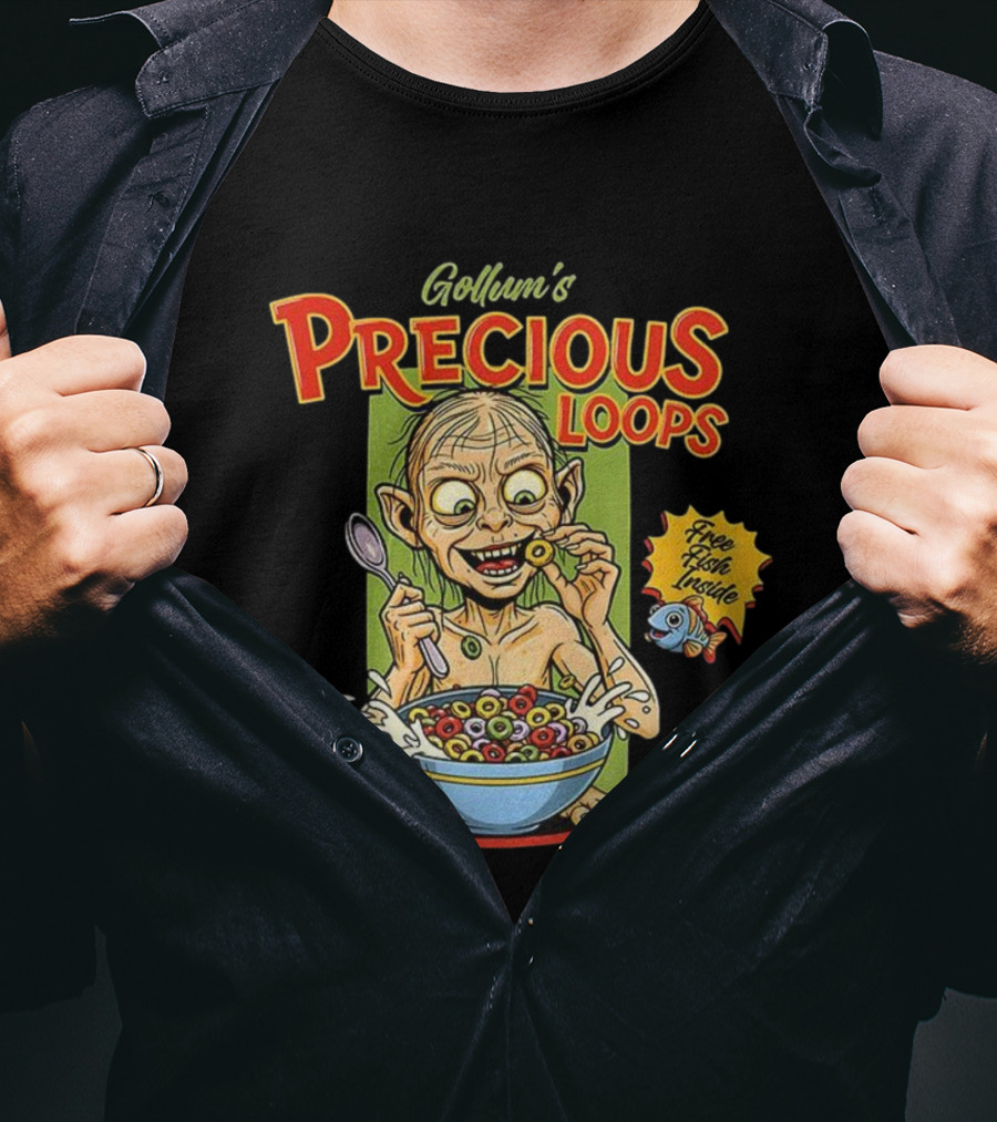 Gollum’s Precious Loops Free Fish Inside Lord Of The Rings Froot Loops Parody T-Shirt
