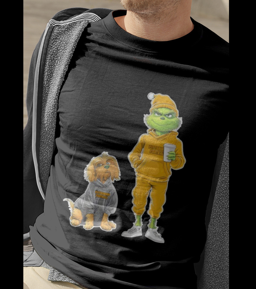 Pittsburgh Football Green Monster Grinch And Dog Christmas T-Shirt
