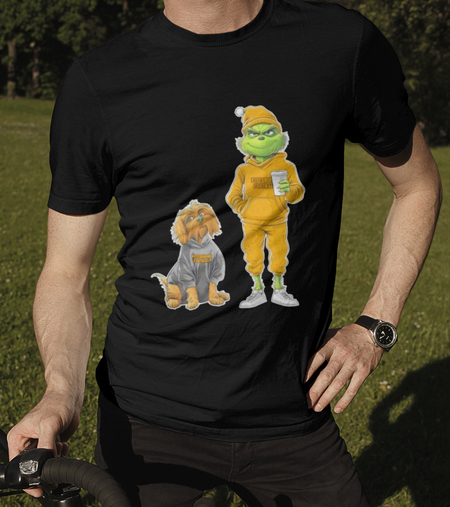 Pittsburgh Football Green Monster Grinch And Dog Christmas T-Shirt