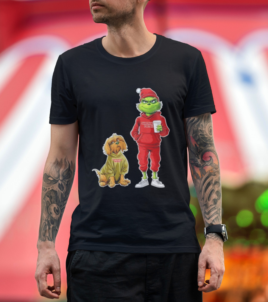 San Francisco Football Grinch And Dog Christmas 49ers Holiday T-Shirt