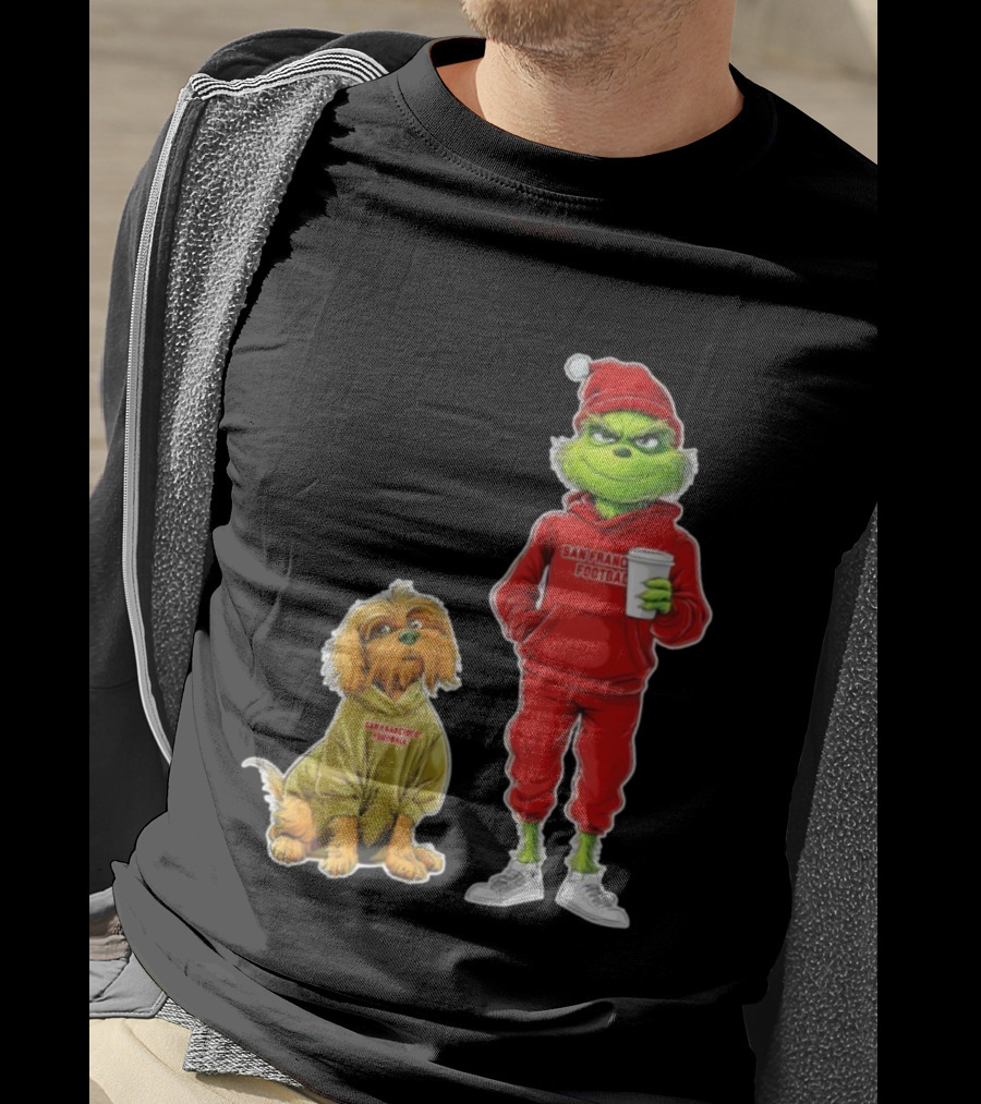 San Francisco Football Grinch And Dog Christmas 49ers Holiday T-Shirt