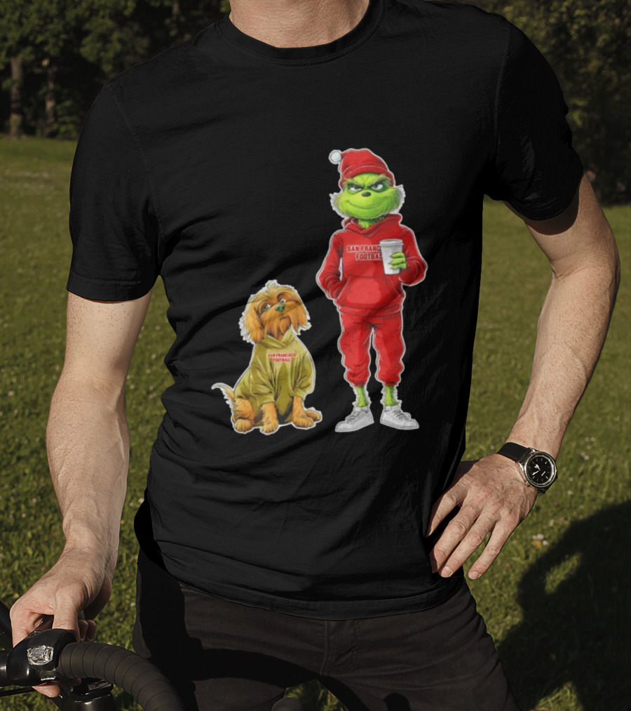 San Francisco Football Grinch And Dog Christmas 49ers Holiday T-Shirt