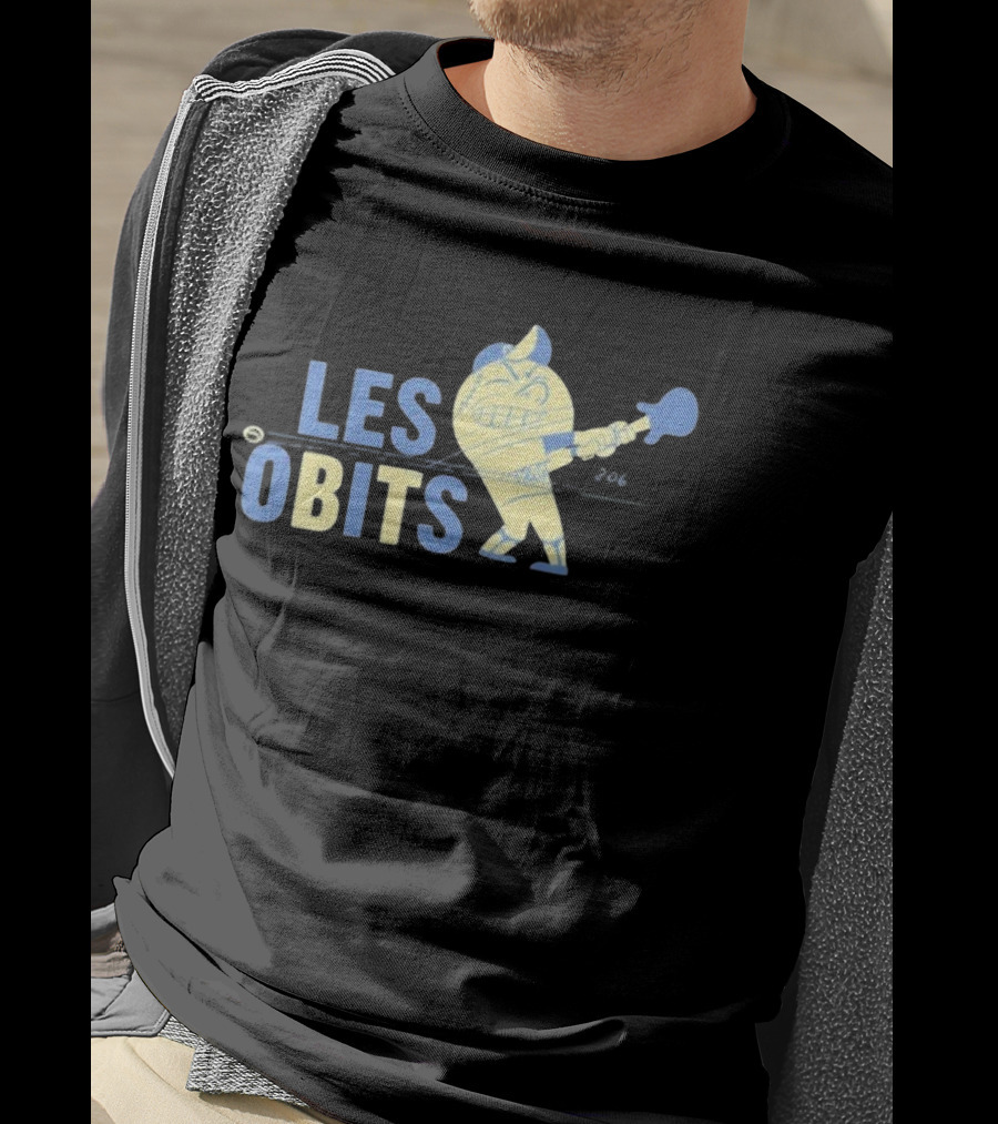 Les Obits Baseball Cartoon Character Batting Sports Graphic T-Shirt