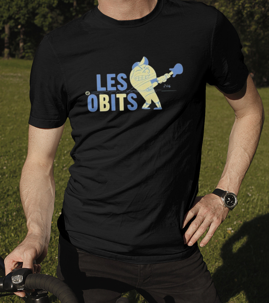 Les Obits Baseball Cartoon Character Batting Sports Graphic T-Shirt