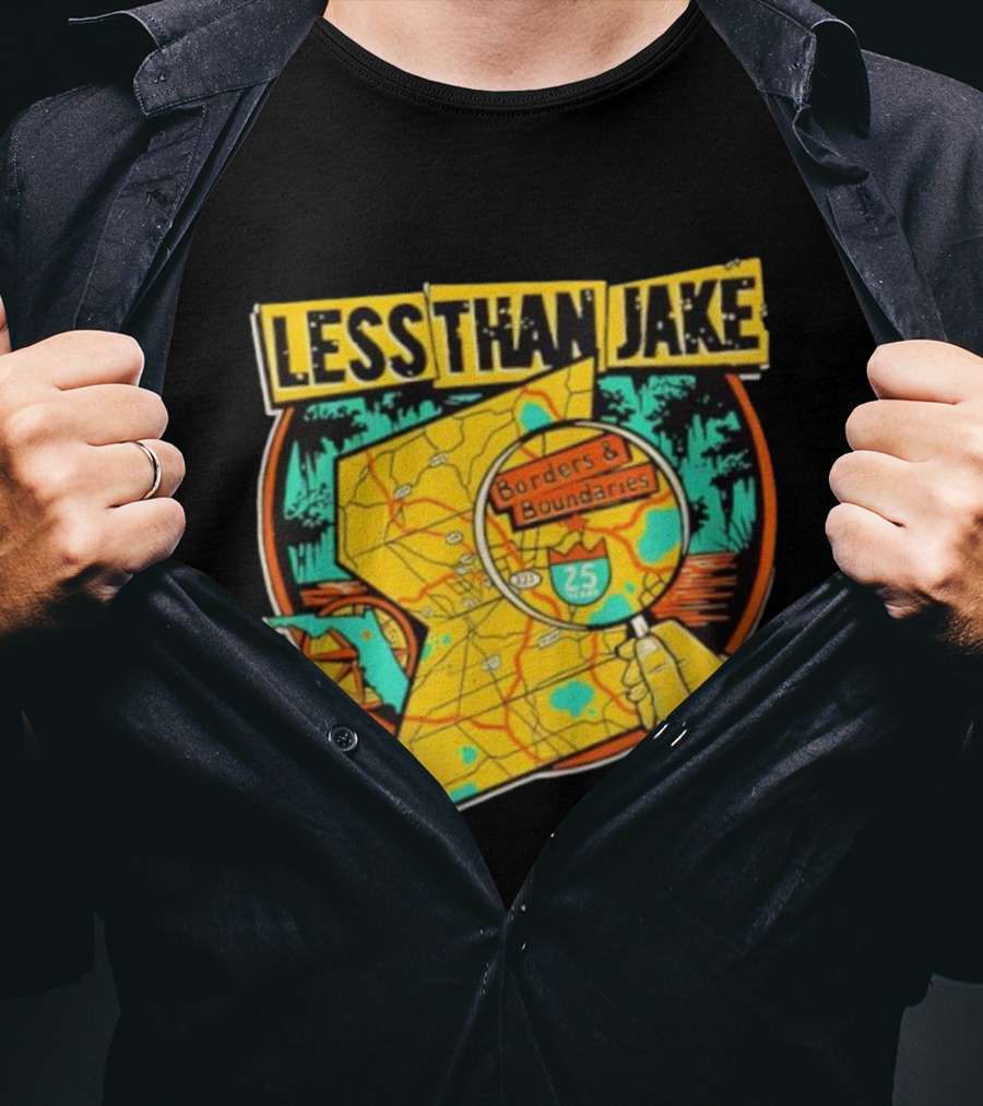 Less Than Jake Borders And Boundaries Anniversary Map Design T-Shirt