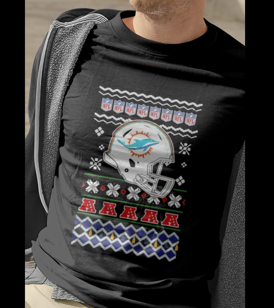 Miami Dolphins Christmas NFL 2025 Holiday Ugly Sweater Style Football T-Shirt