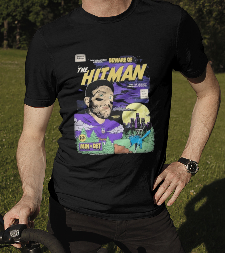 Minnesota Vikings Vs Detroit Lions Beware Of The Hitman NFL November 2 2025 Halloween Matchup Harrison Smith Vikings Defense Ford Field T-Shirt