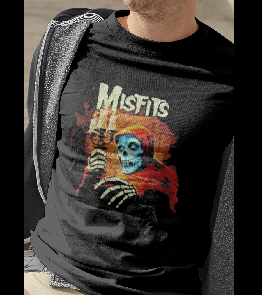 Misfits Candle Holding Skeleton In Red Hood T-Shirt
