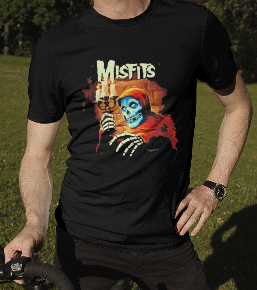 Misfits Candle Holding Skeleton In Red Hood T-Shirt