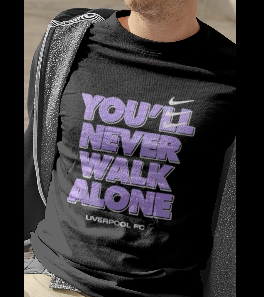 Nike You'll Never Walk Alone Liverpool FC Purple Text With Iconic Swoosh T-Shirt