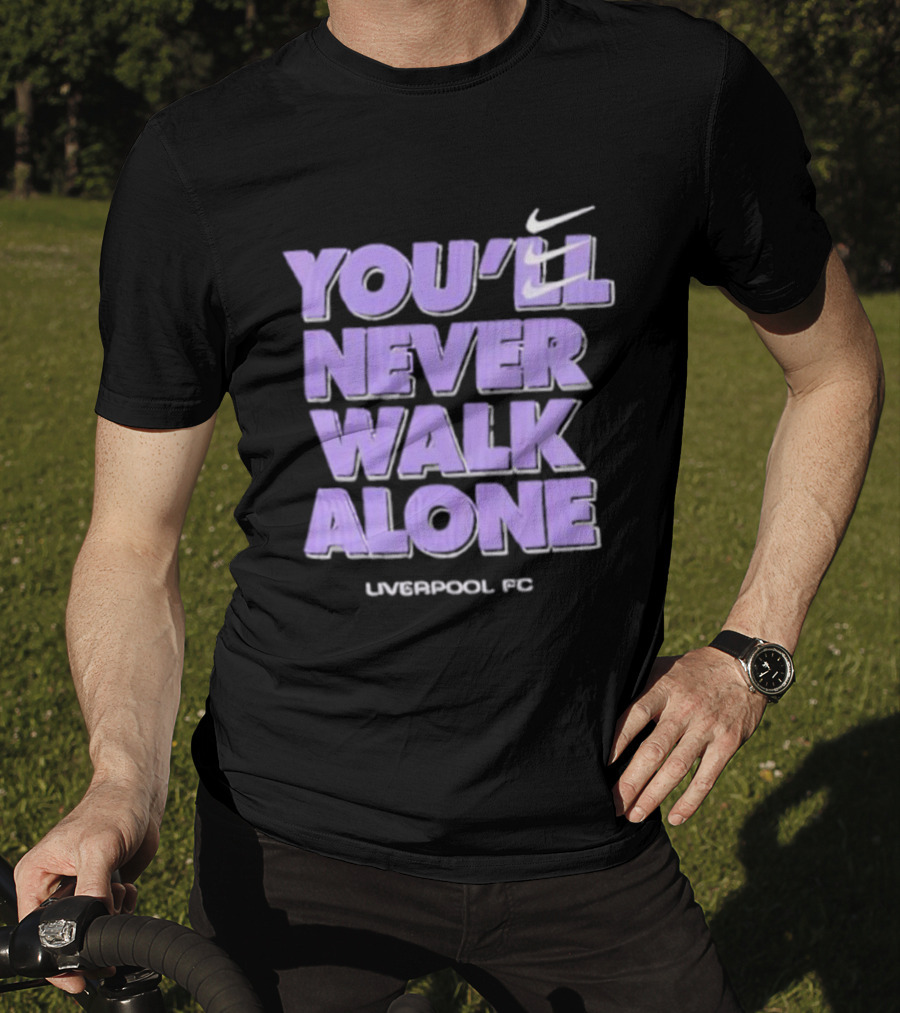 Nike You'll Never Walk Alone Liverpool FC Purple Text With Iconic Swoosh T-Shirt