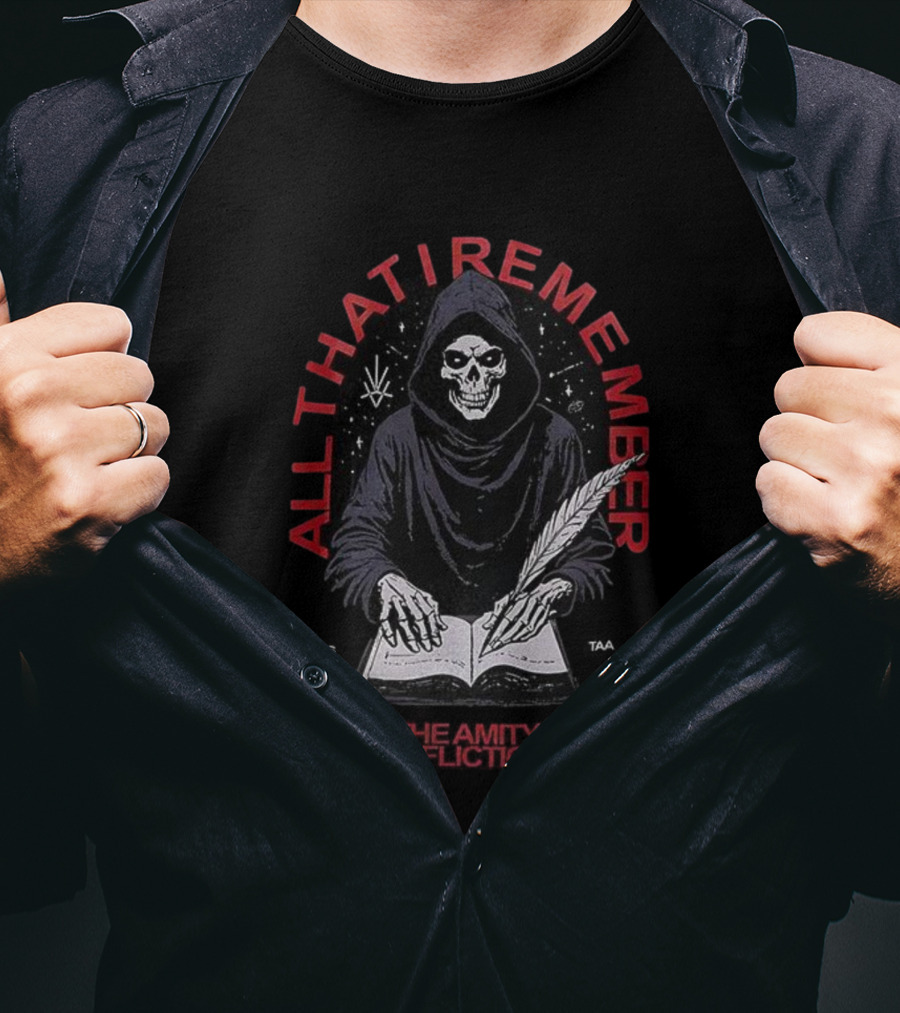 All That I Remember Skeleton Hooded Figure Writing The Amity Affliction T-Shirt
