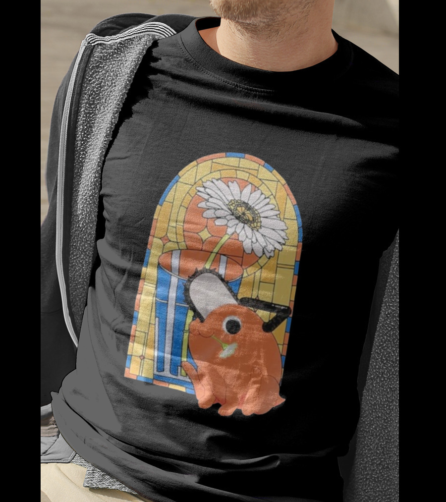 Chainsaw Man Pochita Stained Glass Flower And Chainsaw T-Shirt